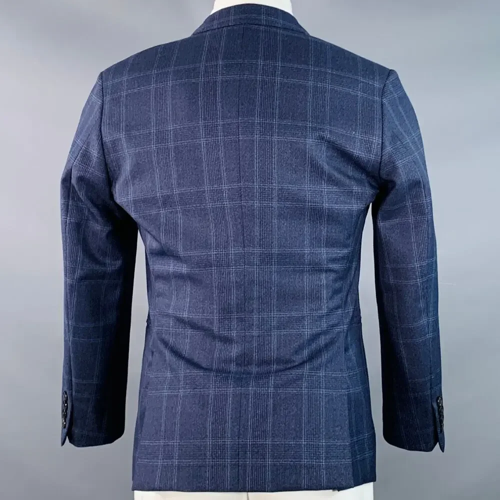BROOKLYN TAILORS Size 38 Regular Blue Plaid Wool Notch Lapel Sport Coat